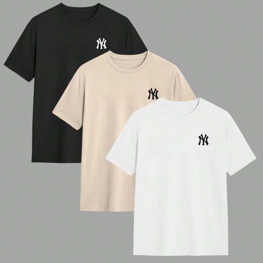 Kit 3 Men's T-Shirts 100% Cotton Blouse Comfortable Round Neck Shirt Various Colors Immediate Shipping - 白色 - 查看 1
