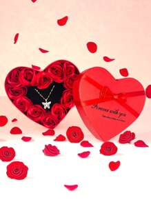 1 Stück Ins Stil Rose Blume Neuer Stern Halskette Geschenkbox, Material Rosenblume, Geschenkbox Material Papier, kann mit verschiedenem Schmuck kombiniert werden, Ins Stil, leicht luxuriös, hochwertig, die Halskette Geschenkbox ist geeignet für Heimdekoration, Hochzeitsgeschenke, Hochzeitsjahrestags-Geschenke, Freundin-Geschenke, Muttertags-Geschenke, Weihnachtsgeschenke, Party-Geschenke.