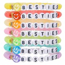 RINTOLER 1set/7pcs Summer Holiday Style Candy Color Soft Clay Beaded Smiling Face, Letter, Geometric Elastic Friendship Bracelets, Random Color - Multicolor - View 7