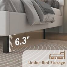 Bed Frame, Upholstered Platform Bed With Headboard, PU Leather Fabric Bed Frame, Button Tufted Design, White Bed Frame Queen Full Twin , No Box Spring Required, Easy Assembly - trắng - Xem 6