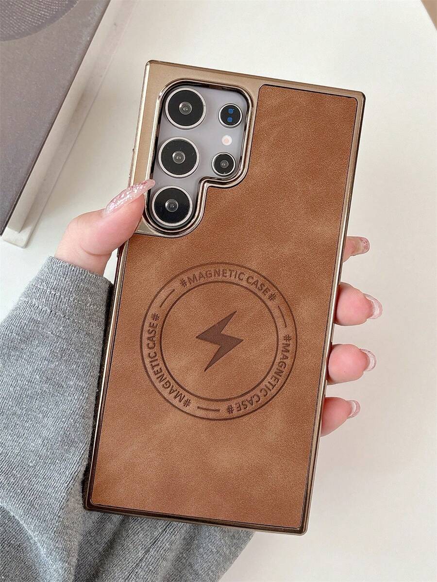 Ốp lưng điện thoại từ tính Lightning bằng da nhân tạo Luxury Skin Feel Matte tương thích với Samsung Galaxy S25 S24 Plus S23 S22 Ultra Wireless Charging Soft Back Protect Cover - màu nâu - Xem 1