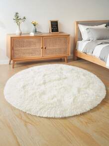 1 pieza Alfombra de área redonda de lujo estilo nórdico en blanco crema, alfombra de unicolor esponjosa adecuada para dormitorio, sala de estar, sofá, uso en todas las estaciones, decoración navideña, para crear una atmósfera acogedora y elegante en el hogar