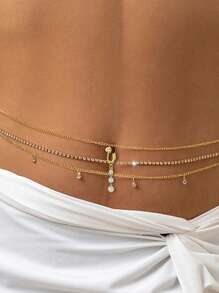 AVYRING 1 set Anneau de nombril multi-couches en  pour la plage d'été avec chaîne de taille, boucle de nombril en strass bikini, pendentif de piercing de nombril, chaîne de taille sexy, bijoux de corps pour femmes