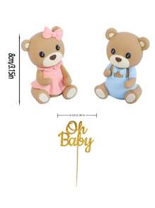 Decoración de pastel de oso de peluche lindo,Decoración para pastel de baby shower,Muñeca de goma blanda,Decoración para pastel de cumpleaños de oso de peluche,Decoración para baby shower,Decoración para fiesta de revelación de género