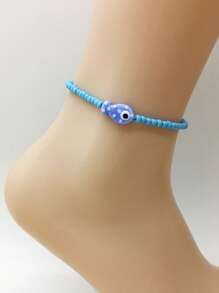 1 Peça Pulseira Elástica para Tornozelo com Decoração de Contas Coloridas e Peixe Cerâmico, Estilo Boêmio para Uso Diário, Praia e Férias