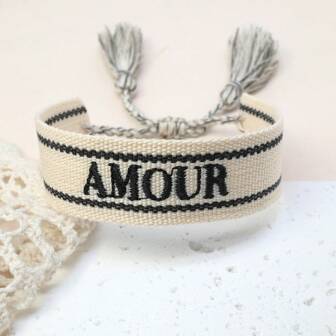1 Stück von Hand bestickter, französischer AMOUR-Kreativ-Handgewebter Vintage-Stil Armband, geeignet für Paare, Urlaubsgeschenk, Glückwunsch-Ornament