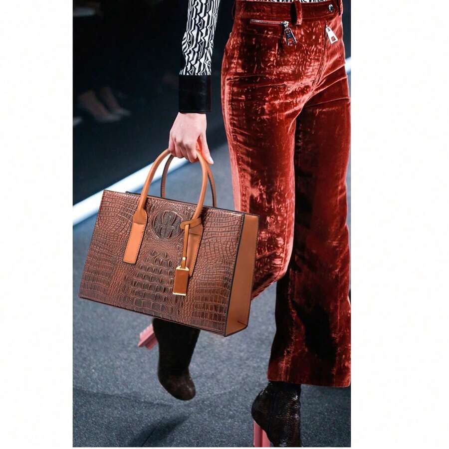 European Style Large Capacity Croco-Pattern Handbag And Crossbody Mother-Daughter 3-Piece Set: Versatile Fashion Essential For Women - Brown - View 1