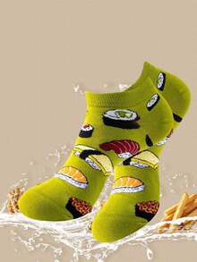1 Pair Men And Women Cartoon Sushi / ‌Japanese-Style‌ Delicious Food Pattern Ankle Sock, No Show Socks Comfortable For Daily , Sports And Party In Spring , Summer And Autumn - Multicolor - View 1