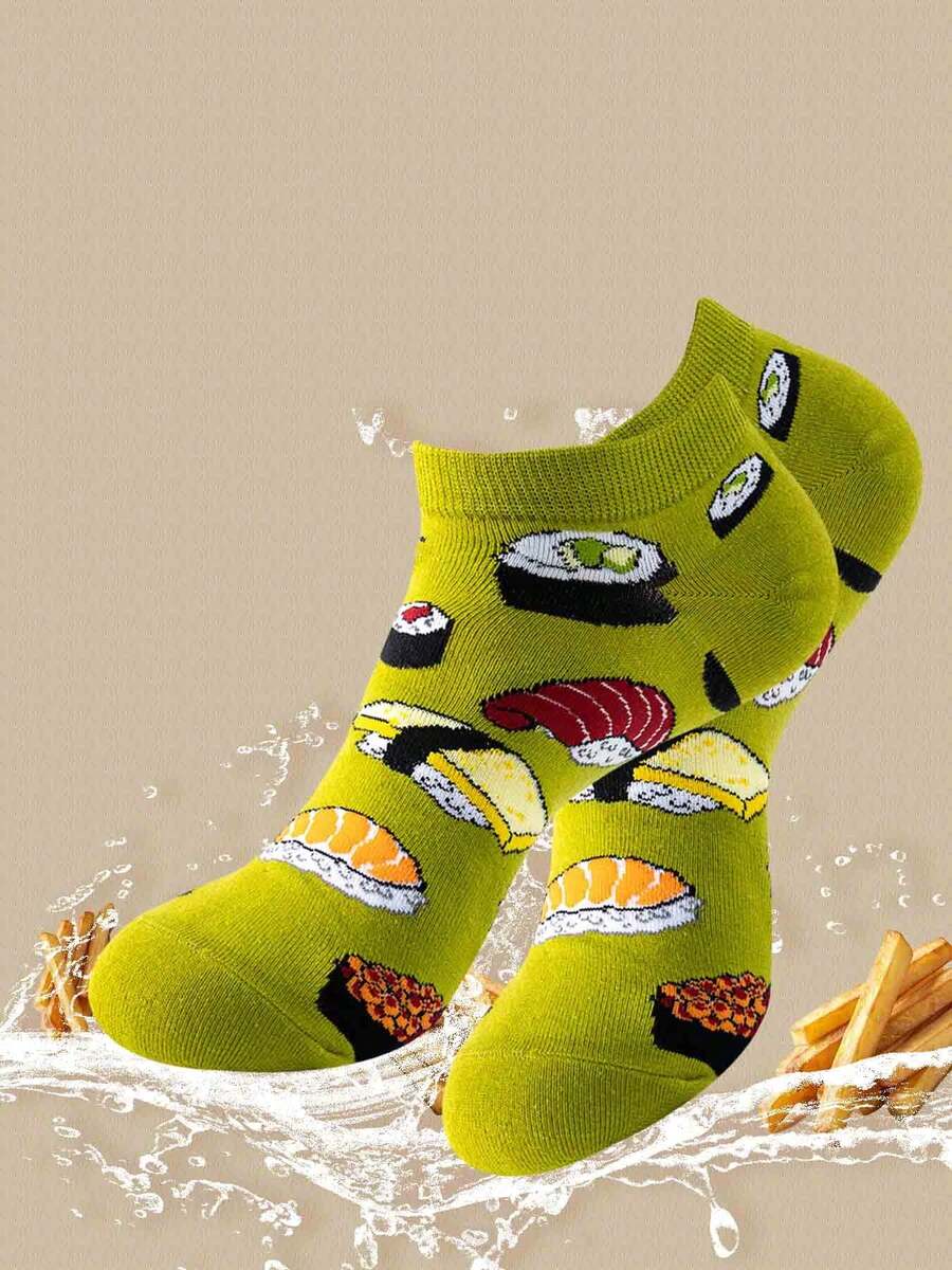 1 Pair Men And Women Cartoon Sushi / ‌Japanese-Style‌ Delicious Food Pattern Ankle Sock, No Show Socks Comfortable For Daily , Sports And Party In Spring , Summer And Autumn - Multicolor - View 1