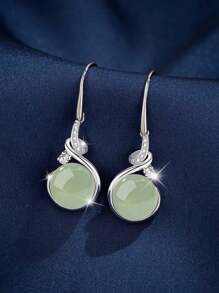 1 Pair 2025 New Fashion Earrings For Women, Simple Jade Ear Studs