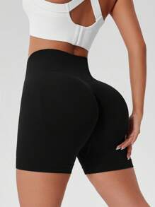 1pc Women Plain Color Yoga Compression Tight Shorts, Outdoor Sports Shorts