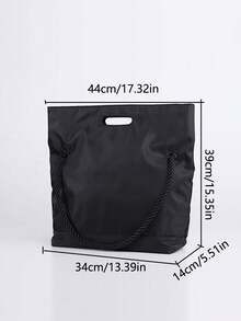 2025春夏新款大容量托特包女士手提包单肩包斜挎包宽肩带时尚休闲牛津布包健身包装饰绳可调节肩带适合大学生办公室工作背上衣学校笔记本电脑 - 黑色 - 查看 6