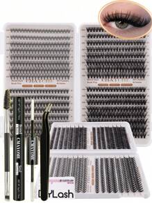 640PCS A DIY Eyelash Extension Kit - Mixed Lengths Of 10-16Mm, Featuring 10D, 20D, 30D, And 40D ,50D,60D,80D,100D Clusters, Cat Eye, Cosplay, Russian Volume, Natural, Thick, And Dramatic Styles, Including Adhesive And Sealing Glue, Tweezers, Beginner-Friendly, 0.07Mm Thickness, D Curl, Suitable For Home Use.