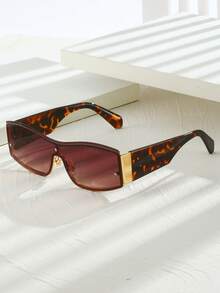 1 件男女通用金属方形无框时尚眼镜，复古街头风格拼色优雅时尚眼镜，适合休闲/度假