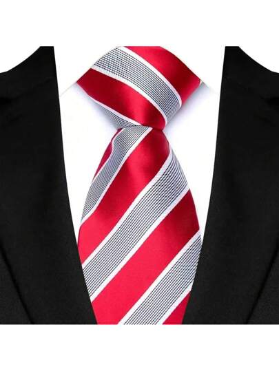 高級 8 センチメートルメンズネクタイ赤色ソリッドストライプ