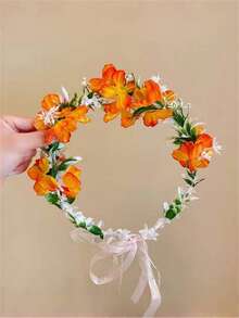 1 Peça Faixa de Cabelo com Flor Laranja Falsa Estilo Boho, Série Floresta Etérea, Adequada para Vestidos e Decorações Rastejantes, Acessório de Cabelo Elegante para Senhoras, Decoração de Cabelo para Praia, Festival, Carnaval/Mardi Gras/Mascarada, Casamento, Fantasia Havaiana para Mulheres, Festa, Presentes - Multicolorido - Visão 7