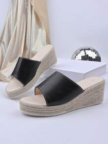 Women's Resort Wedge Sandals Single Strap Linen Sole Wedge Heel Plus Size Wide Fit Sandals