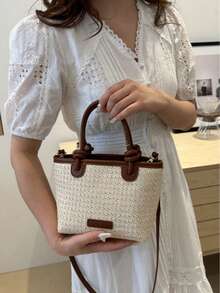 2024 女士编织单肩斜挎托特包，大容量沙滩包，通勤手提包