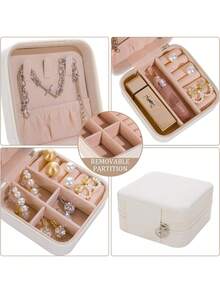 1个白色简约PU皮革便携式首饰盒，适合女士存放戒指和项链。适用场合：商务旅行、日常通勤、佩戴耳环和胸针、上班或上学、购物或约会。 - 白色 - 查看 10