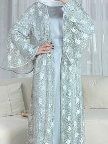 2 件套低调优雅的花卉蕾丝夹克和纯色圆领连衣裙套装，奢华时尚派对、节日、家居长袍套装