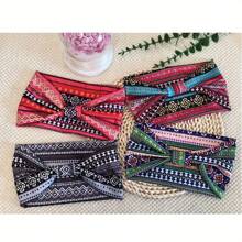 4 piezas Diademas deportivas antideslizantes con estampado de moda, pañuelos anchos estampados con estilo, bandas para el cabello tipo boho sueltas y suaves - Diademas elásticas de yoga que no se caen para correr, hacer deporte, uso diario. Adecuado como regalo para vacaciones, San Valentín o cumpleaños.