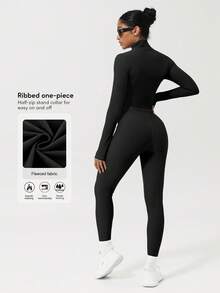 Sodalemon 女式长袖半拉链无缝羊毛运动连体裤