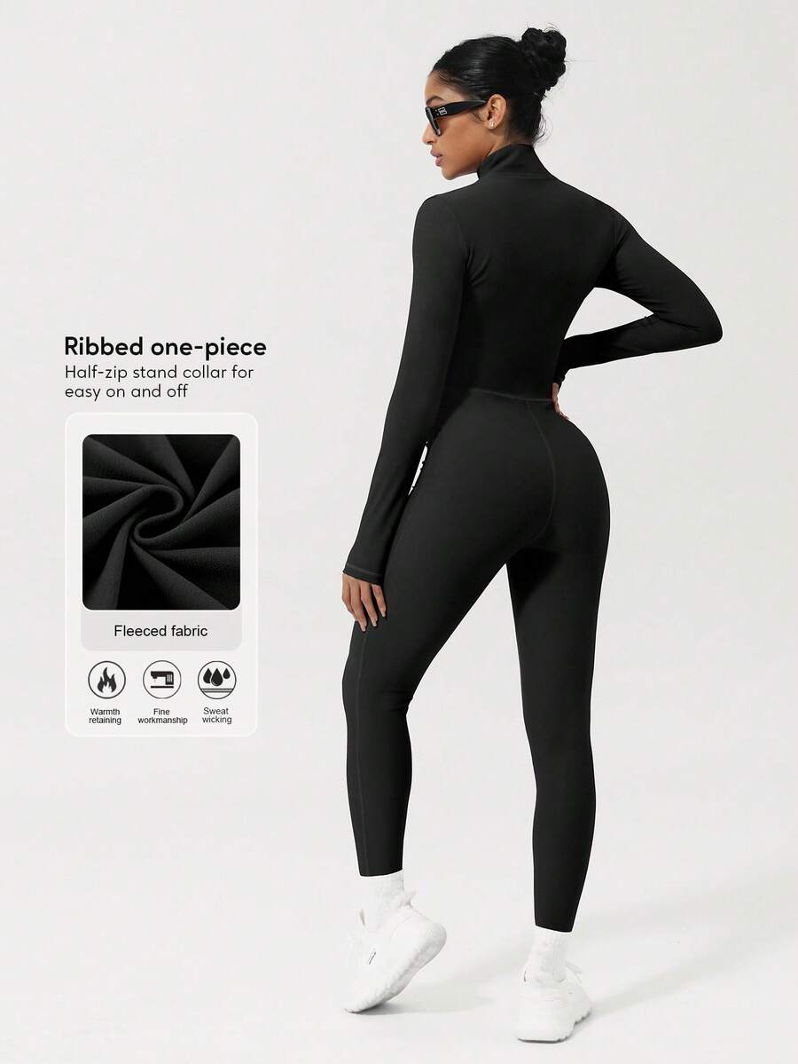 Sodalemon 女式长袖半拉链无缝羊毛运动连体裤
