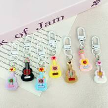 1 Piece Mini Guitar Mini Simulation Cartoon Guitar Hollow Model Scene Accessories Mini Snow Pear Diy Decoration Innovative Guitar Jewelry Key Chain Pendant Bag Pendant (Guitar Only, No Doll Included)