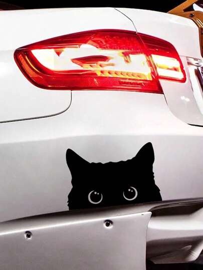 1pc Cartoon Fun Black Cat Mimi Steals To Look At Car Stickers, Electric Motorcycles, Computers, Cute Stickers, Body Waterproof Stickers