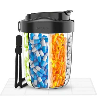 Pill Organizer With 7 Extra Large Compartments, One Month Supply Mega Vitamin/Medication Travel Container Dispenser