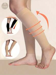 1 Pair Women Solid Color Leg Warmers, Black/Skin Tone, Comfortable For Casual, Home, Sports, All Season