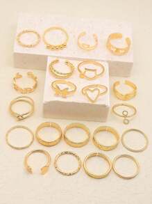 21pcs Style Stacking Rings Butterfly/ Heart/ Leaf Design Mix And Match For Daily Outfits Party Accessories