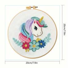 1 pieza Set de puntada y bordado de 20x20cm/7.9x7.9 pulgadas de hilo , kit relajante de puntada y bordado, con un hermoso unicornio, que incluye herramientas, aguja, hilo, tela bordada, banda de bordado y manual de instrucciones. Regalo amigable para principiantes para familiares y amigos, manualidades fáciles de aprender, artes decorativas para el hogar y la oficina.