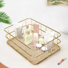 1 pieza Caja de almacenamiento de maquillaje Cesta de almacenamiento de hierro - Organizador de escritorio rectangular para frutas y talla grande, Artículos esenciales de organización del hogar Decoración de Halloween - Multicolor - Ver 3