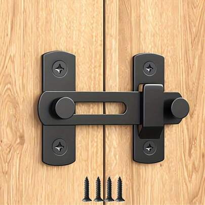 2 C Barn Door Lock, Sliding Barn Door Lock Hardware Gate Latches, Carbon Steel Door Latches For Barn Door Cabinet Window Closet Door, Black