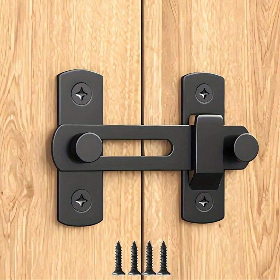 2 C Barn Door Lock, Sliding Barn Door Lock Hardware Gate Latches, Carbon Steel Door Latches For Barn Door Cabinet Window Closet Door, Black - Black - View 1