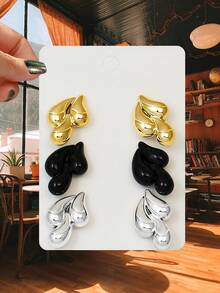 6 Cặp Hoa tai tròn mạ điện màu súng, vàng và bạc, phong cách thời trang Châu Âu và Mỹ dành cho phụ nữ hàng ngày, tiệc tùng, quà tặng - Ba cặp hình tròn - Xem 14