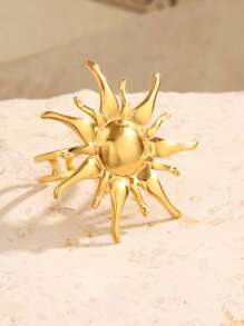 1 pieza Anillo abierto ancho de acero inoxidable estilo bohemio, adecuado para el uso diario, salidas y citas de mujeres
