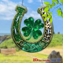 1 Pezzo, Vetrata Piatta 2D, Ferro di Cavallo Portafortuna e Quadrifoglio, Decorazione per San Patrizio, Simbolo Portafortuna del Quadrifoglio, Tema Irlandese per Giardino, Decorazione Murale, Stile Fattoria, Club House, Decorazione Domestica Originale, Regalo per San Patrizio