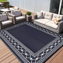Studyset Outdoor Rug 8x10 Plastic Straw Rug Waterproof Patio Rug,Reversible Rug,Foldable Lightweight Outdoor Carpet With Storage Bag,4 Stakes,Outdoor Mat Reversible Camping Carpet Camping Mat For Deck,Garden - Border-navy/White - View 8