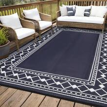 Studyset Outdoor Rug 8x10 Plastic Straw Rug Waterproof Patio Rug,Reversible Rug,Foldable Lightweight Outdoor Carpet With Storage Bag,4 Stakes,Outdoor Mat Reversible Camping Carpet Camping Mat For Deck,Garden - Border-navy/White - View 1