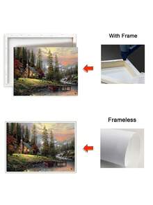 1pc Canvas Wall Arts Poster A Cabin By The Lake In A Lush Forest With A Warm Glow From The Windows, Perfect For Creating A Cozy And Inviting Atmosphere In Any Space, Optional Framed