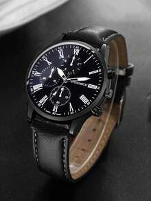 3PCS Men's Fashion Casual Simple Handsome Watch Sunglasses Wallet - Black - View 4