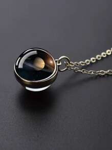 1pc Solar Universe Galaxy Pendant Necklace, Glass Ball Pendant Necklace, Fashion Jewelry Accessories Men's Gift
