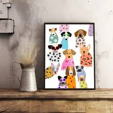 1 件复古卡通可爱狗动漫绘画艺术印刷品现代家居办公室装饰，非常适合客厅、卧室、厨房等装饰礼物可选框架