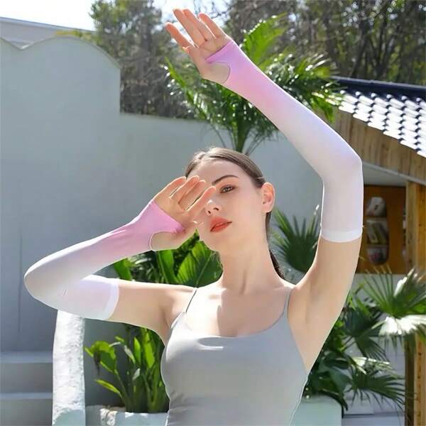 2 Pairs Breathable Ombre Arm Sleeves, Women Thin Sunscreen Arm Cover Sleeves, Long Ice Silk Arm Sleeves For Summer