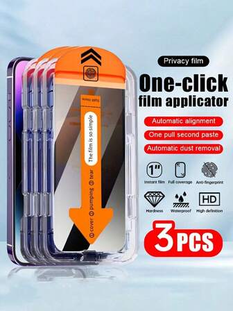 3 片装钢化玻璃隐私屏幕保护膜，适用于 系列 - 一键轻松应用，全面覆盖，防刮擦，防指纹，光泽表面，带自动除尘系统，生日、家人、朋友防窥视礼物，手机屏幕保护膜，手机配件