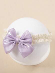 2pcs Set Purple Bow Adorable Baby Headbands, Soft Elastic Nylon Jacquard Heart Pattern Hair Accessories, Newborn Infant Hair Decor, Valentine's Gift (No Paper Card)