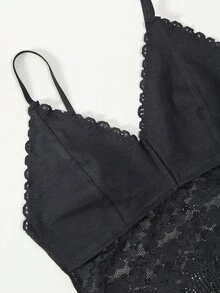 3件套女士黑色薄蕾丝拼接性感小吊带背心，可调节细肩带，半透明蕾丝底吊带衫，吊带衫，细肩带 - 黑色 - 查看 8