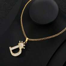 Collar con colgante de letra con corona de circonita para hombres y mujeres, collar de cadena con inicial tipo hip hop, regalo de joyería para mejores amigos - collar - Ver 34